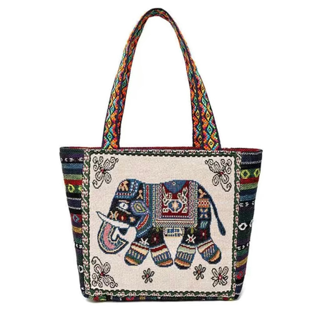 Embroidered Elephant Pattern, Double-Sided Canvas Bucket Bag